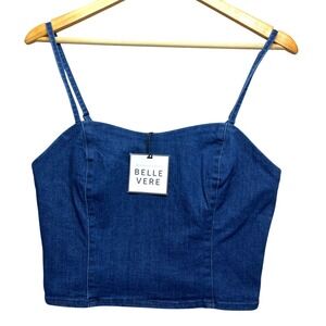 Belle Vere Dark Wash Denim Spaghetti Strap Crop Top Women's Festival Cottage S